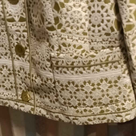 FINAL PRICE NWOT DONCASTER olive/white crocheted/laced designed l/s jacket 16 - Picture 7 of 16